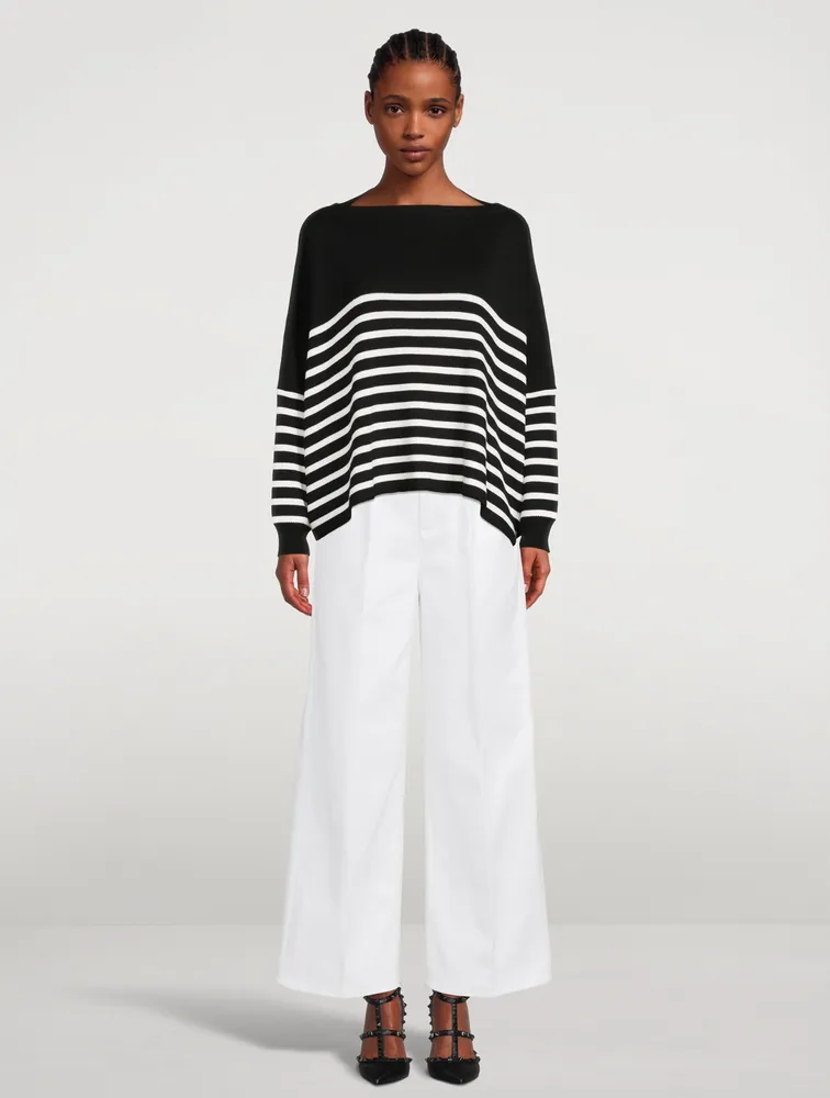 Cotton Boatneck Sweater Striped Print