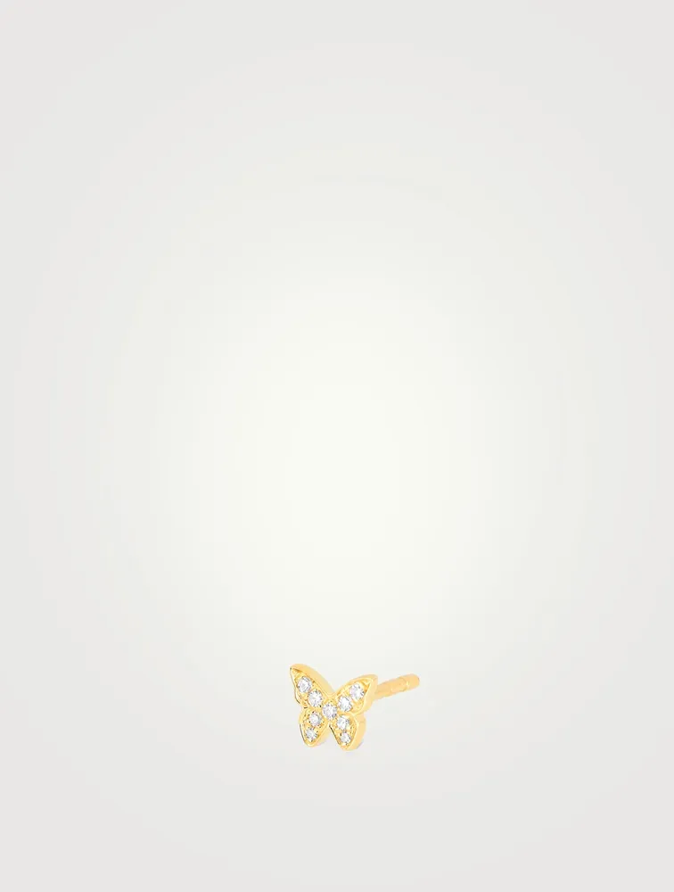 Baby 14K Gold Butterfly Stud Earring With Diamonds