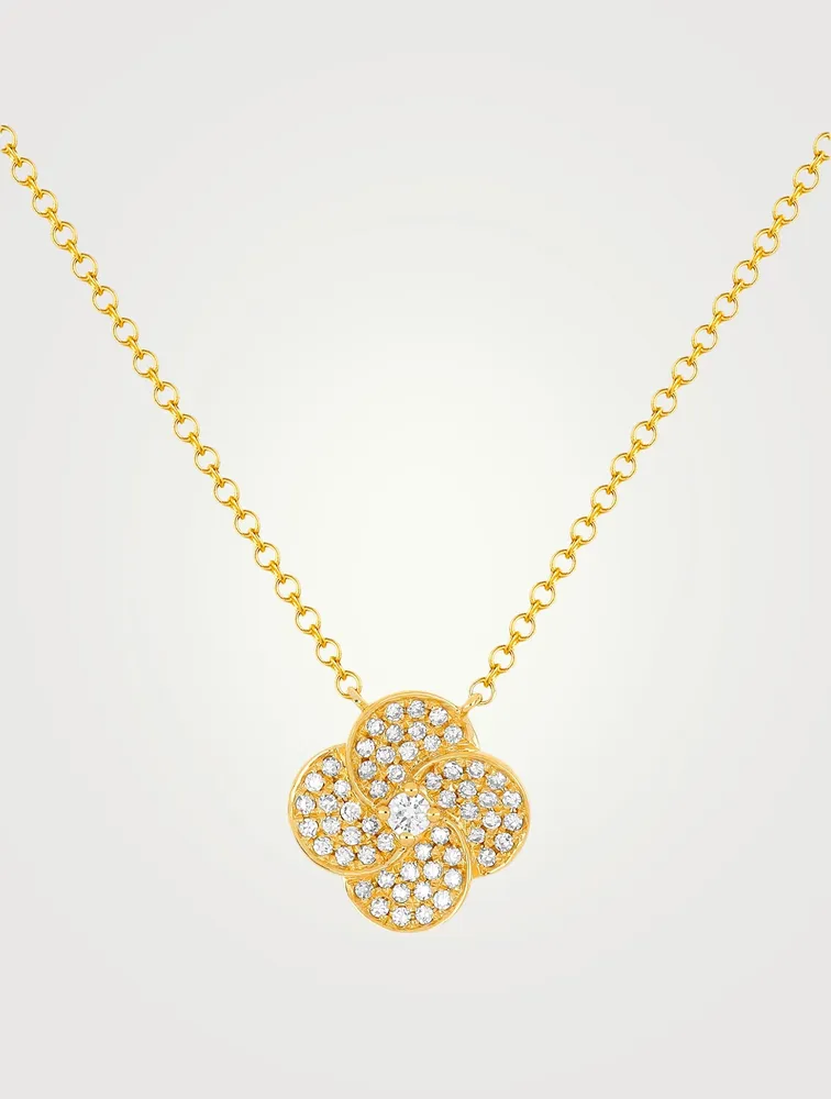 Jumbo 14K Gold Petal Necklace With Diamonds