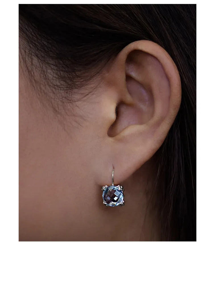 Dew Drop Silver Cluster Earrings With Blue Topaz