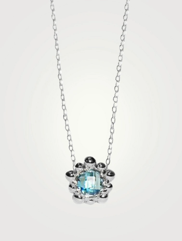 Micro Dew Drop Silver Solitaire Necklace With Blue Topaz