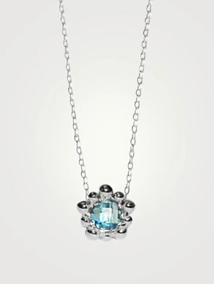 Micro Dew Drop Silver Solitaire Necklace With Blue Topaz