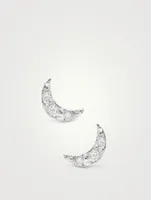 Aztec Silver Moon Crescent Stud Earrings With White Sapphire