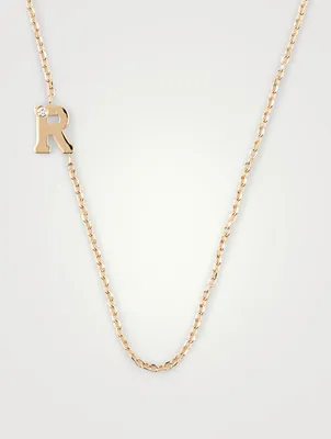 Customizable Love Letter 14K Gold R Necklace With Diamond