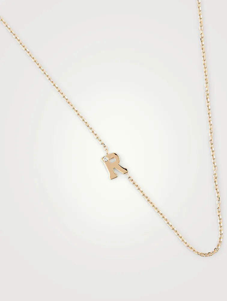 Customizable Love Letter 14K Gold R Necklace With Diamond