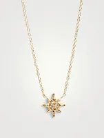 Micro Aztec 14K Gold Starburst Necklace With Topaz