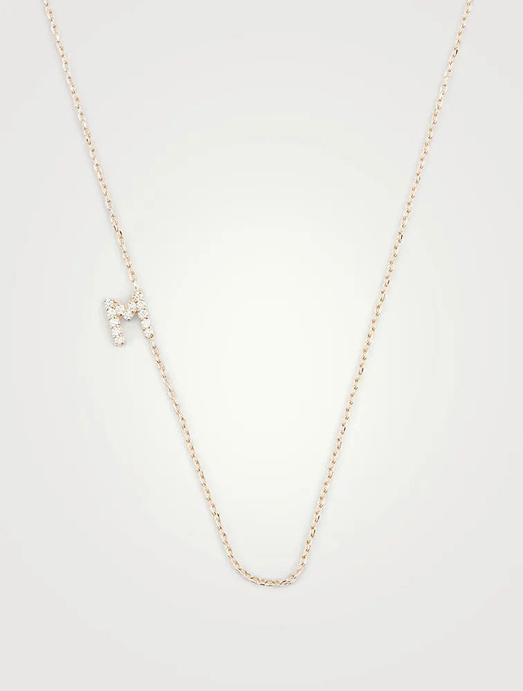 Love Letter 14K Gold M Necklace With Diamonds