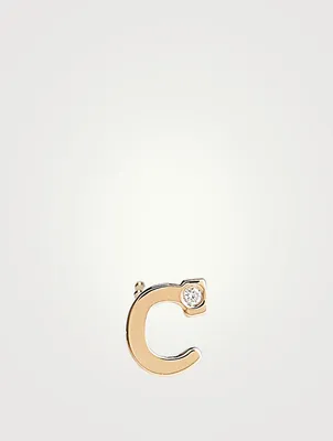 Love Letter 14K Gold C Initial Stud Earring With Diamond