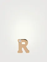 Love Letter 14K Gold R Initial Stud Earring With Diamond