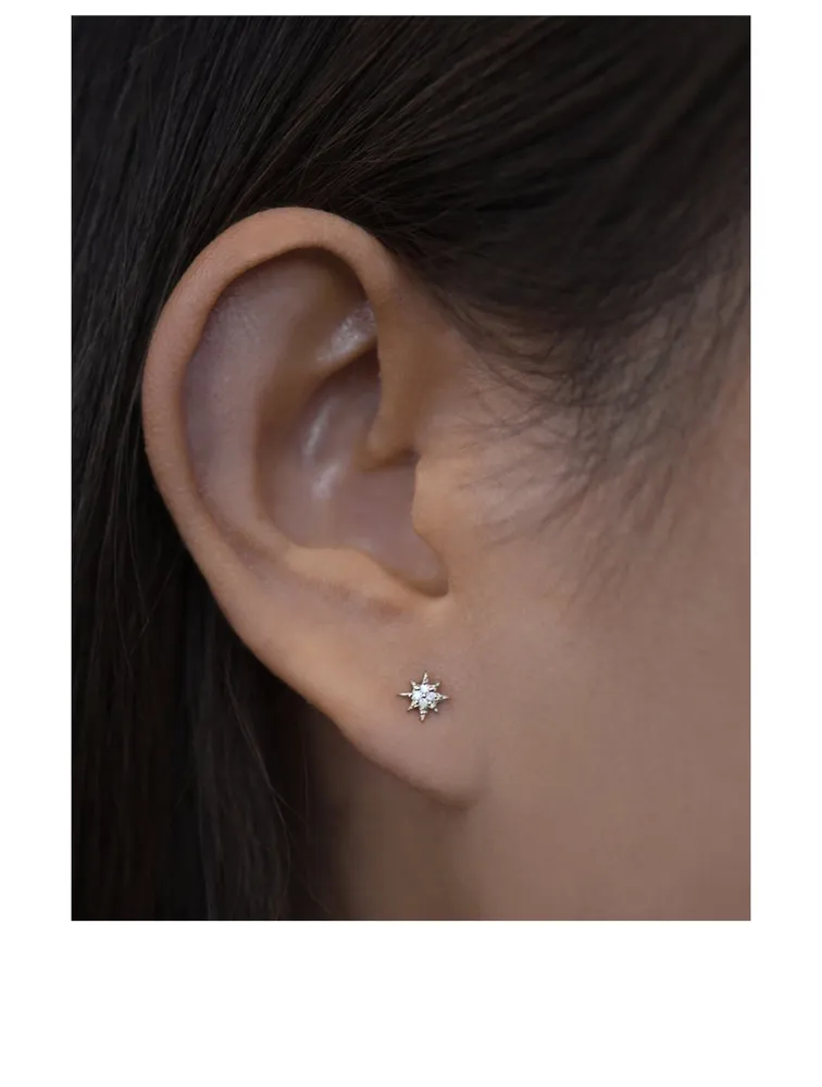 Micro Aztec Silver North Star Stud Earrings With White Sapphire