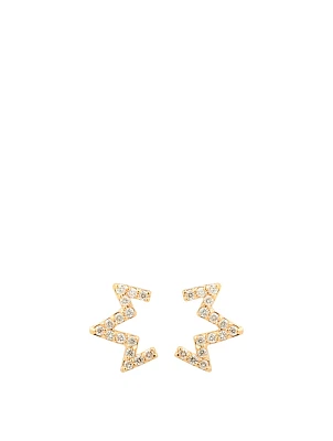 Aztec 14K Gold Starburst Zig Zag Stud Earrings With Diamonds