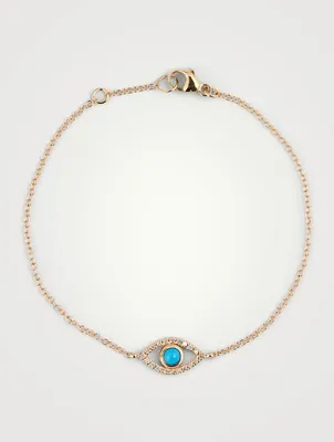 Classique 14K Gold Evil Eye Bracelet With Sleeping Beauty Turquoise And Diamonds