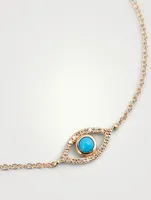 Classique 14K Gold Evil Eye Bracelet With Sleeping Beauty Turquoise And Diamonds