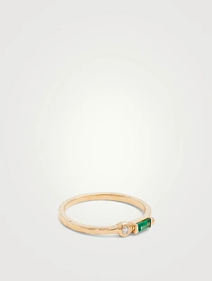 Cléo Gold Baguette Stackable Ring With Emerald And Diamond