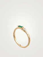 Cléo Gold Baguette Stackable Ring With Emerald And Diamond