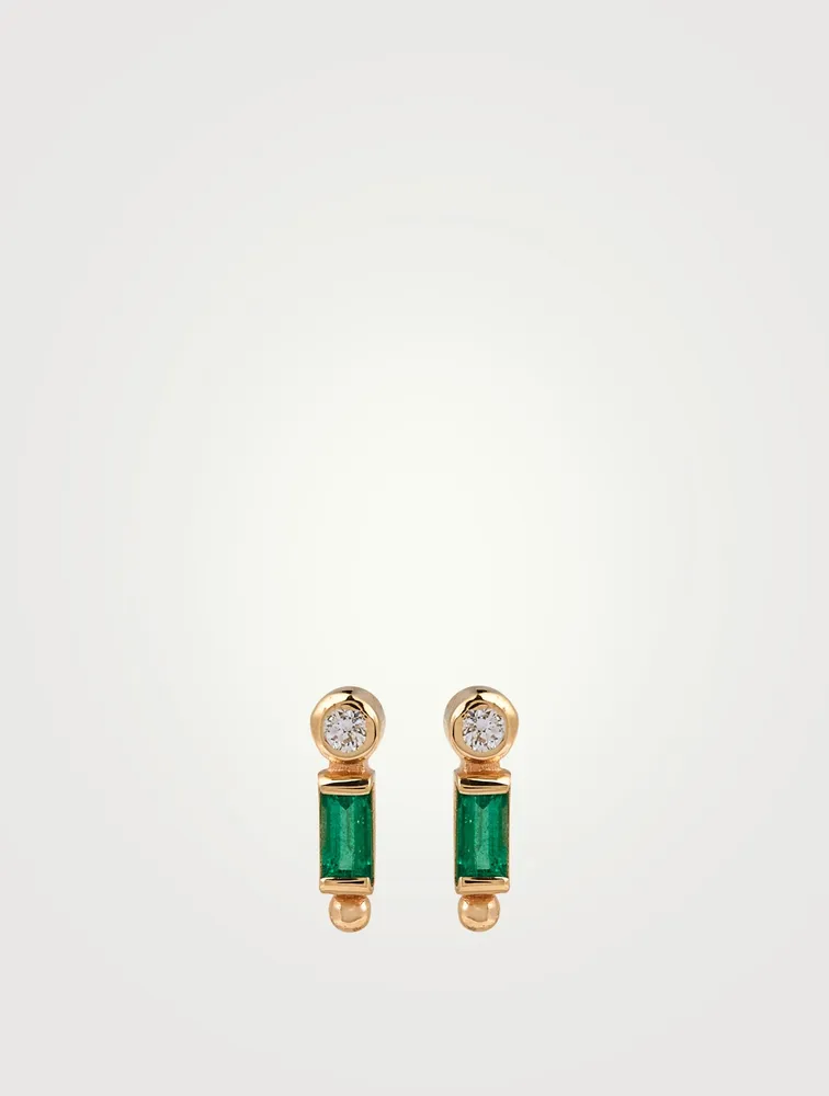 Cléo 1K Gold Baguette Stud Earrings With Emeralds And Diamonds