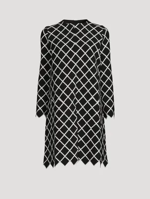 Roundneck Coat Windowpane Print