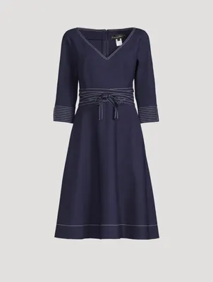 Wool-Blend V-Neck A-Line Dress