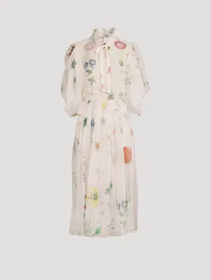 Silk Chiffon Midi Dress Floral Print