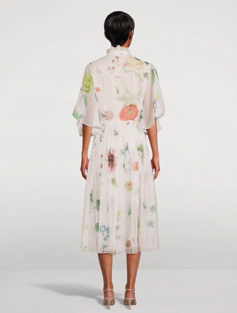 Silk Chiffon Midi Dress Floral Print