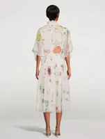 Silk Chiffon Midi Dress Floral Print