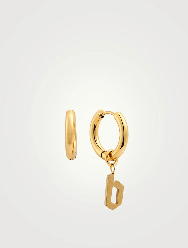 Open 14K Gold Plated Hoop Earrings With B Letter