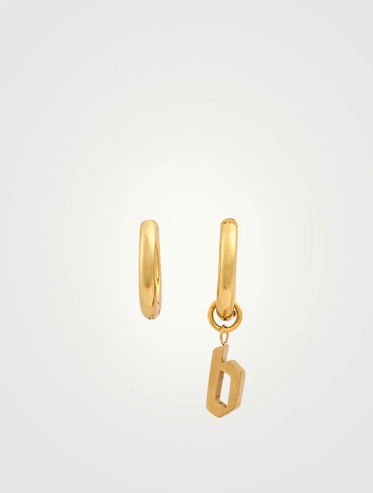 Open 14K Gold Plated Hoop Earrings With B Letter