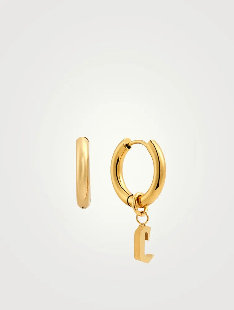 Open 14K Gold Plated Hoop Earrings With C Letter