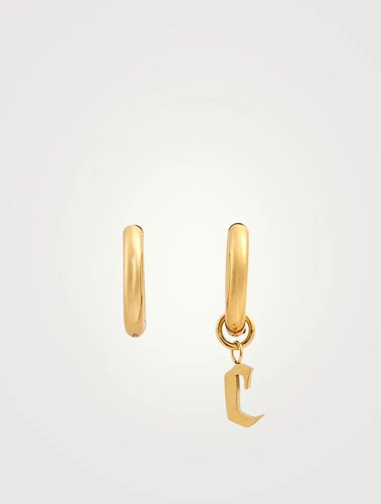 Open 14K Gold Plated Hoop Earrings With C Letter