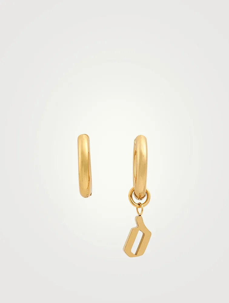 Open 14K Gold Plated Hoop Earrings With D Letter