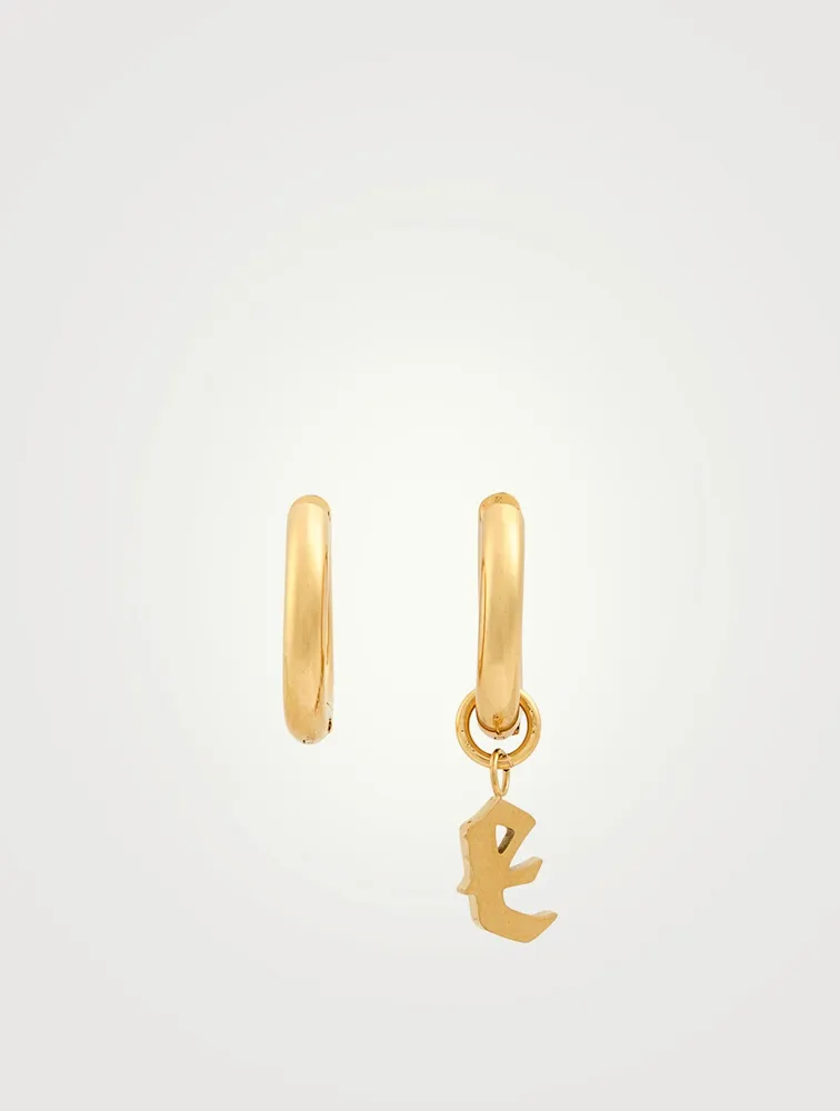 Open 14K Gold Plated Hoop Earrings With E Letter