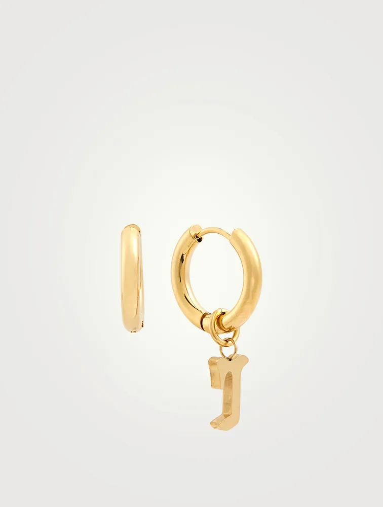 Open 14K Gold Plated Hoop Earrings With R Letter