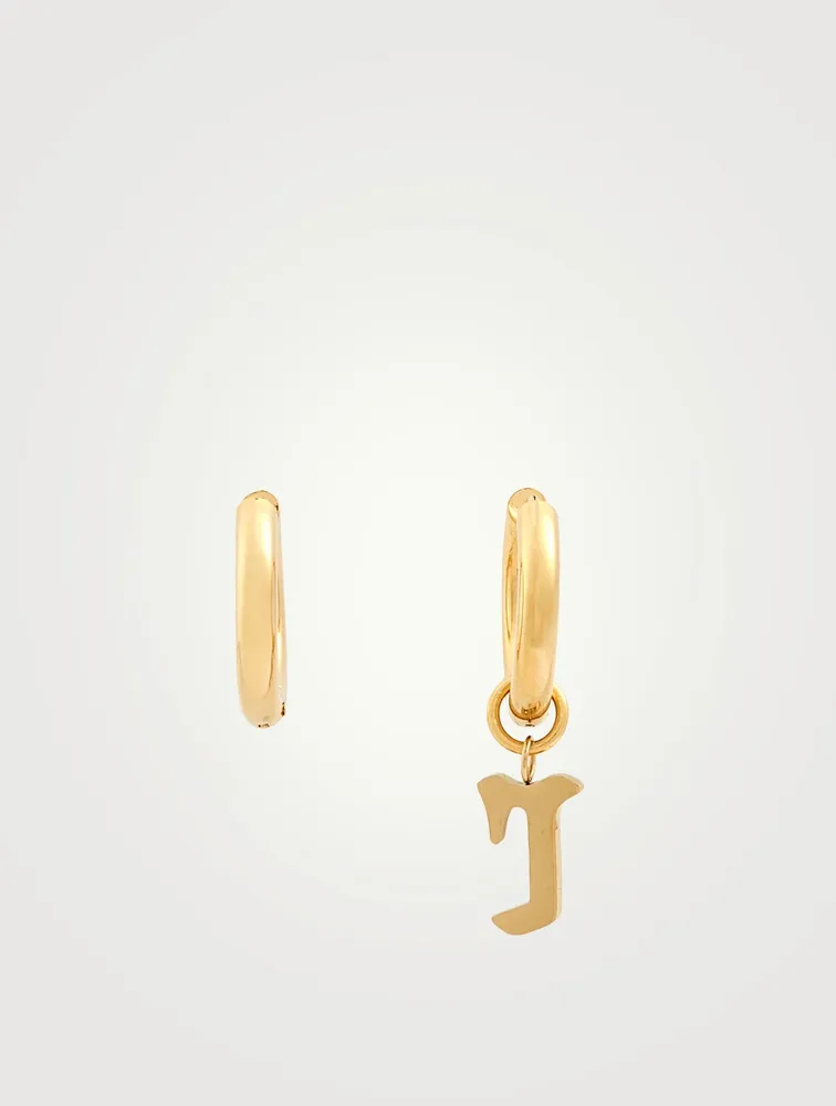 Open 14K Gold Plated Hoop Earrings With R Letter