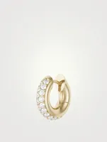 Mini 18K Gold Macrohoop Earring With Diamonds