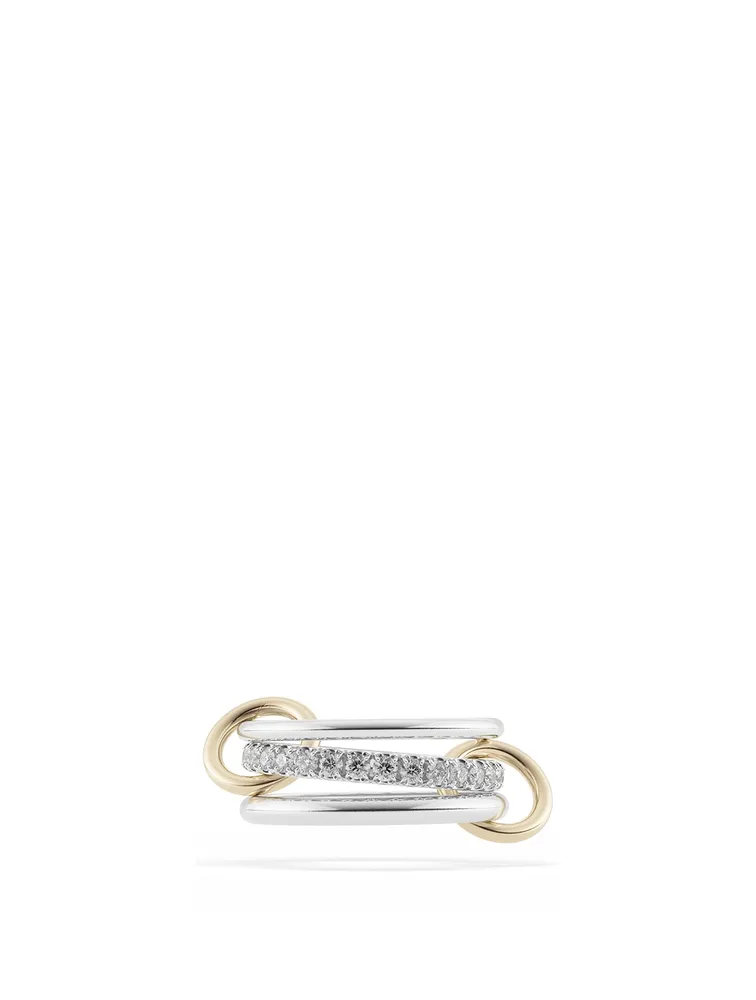 Petunia SG Sterling Silver And 18K Gold Stacked Ring With Diamonds