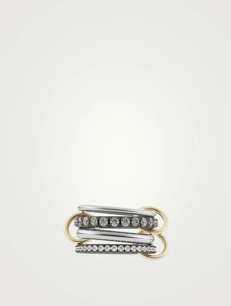 Sagittarius Deux Gris Sterling Silver Stacked Ring With Diamonds