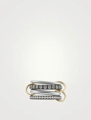 Sagittarius Deux Gris Sterling Silver Stacked Ring With Diamonds