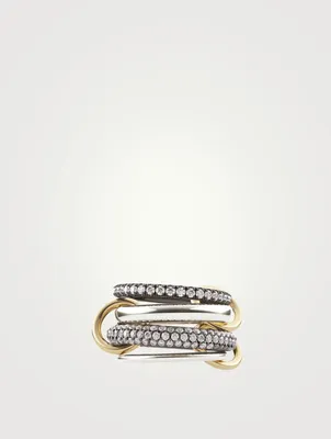 Vega SG Sterling Silver And Gold Stacked Ring With Diamonds