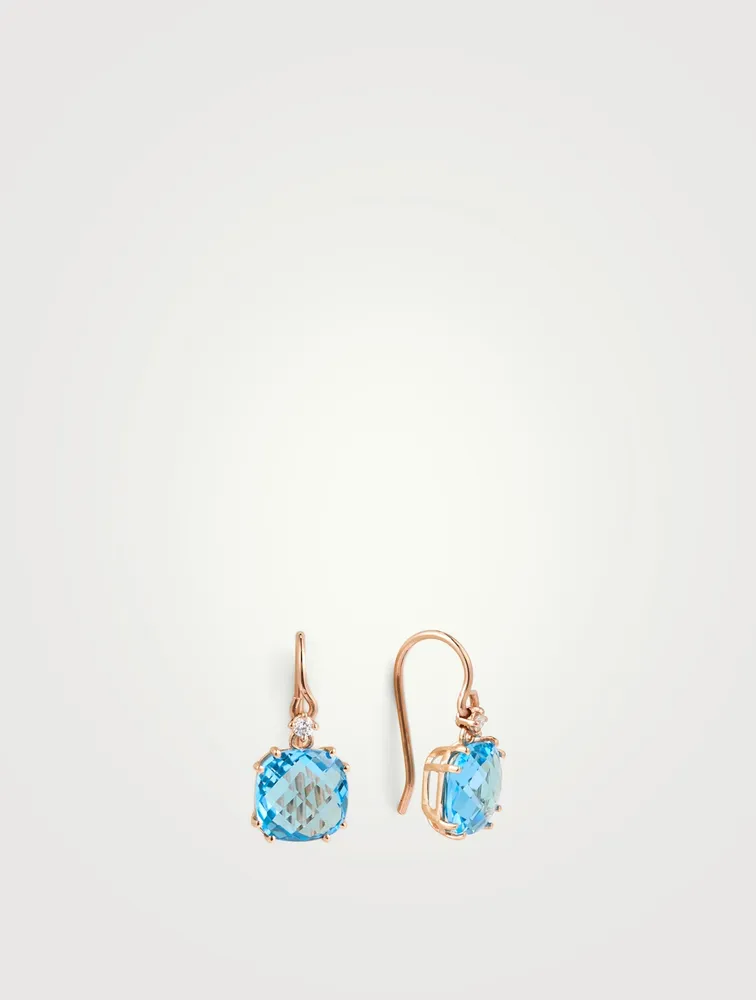 Classics 14K Rose Gold Drop Earrings With Blue Topaz And Diamonds