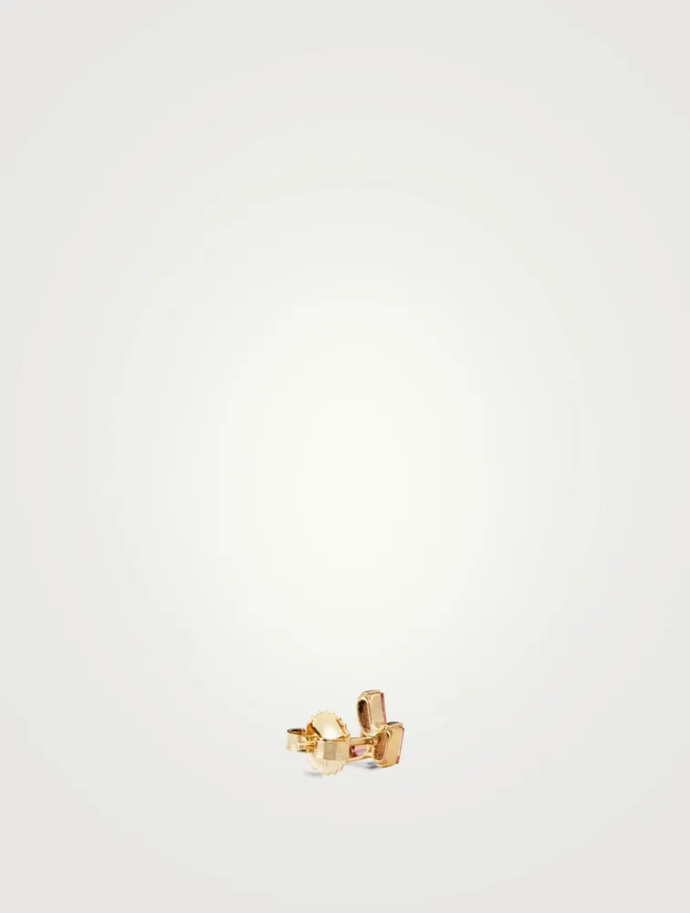 14K Gold Stud Earrings With Salmon Topaz