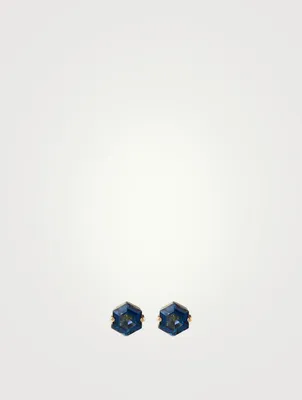 Bloom 14K Gold Hexagon Stud Earrings With Blue Topaz