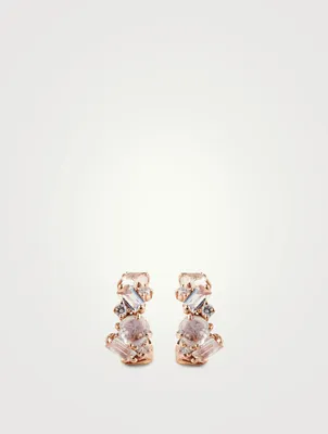 Bloom 14K Rose Gold Hoop Earrings With Rainbow Moonstone And Diamonds