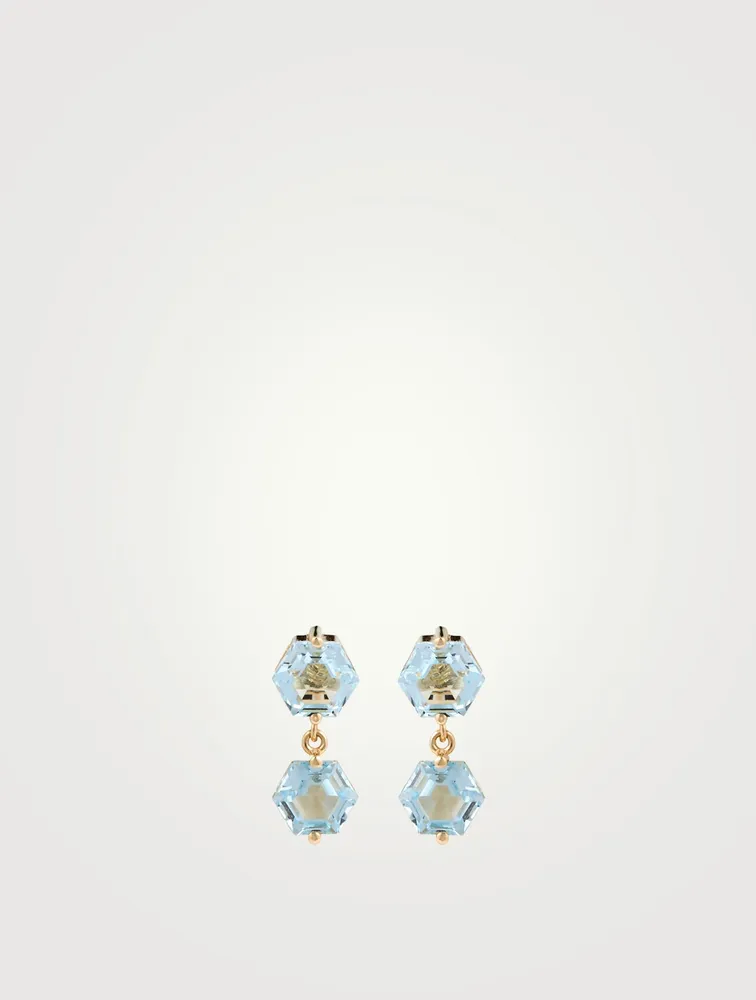 Bloom 14K Gold Double Drop Earrings With Blue Topaz