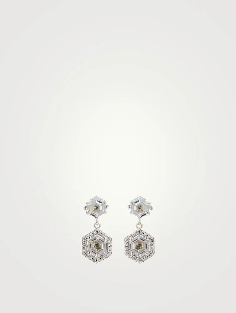 Amalfi 14K White Gold Drop Earrings With White Topaz And Diamonds