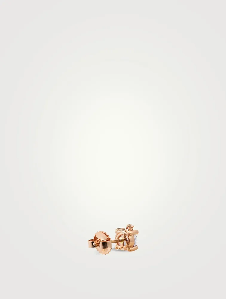14K Rose Gold Stud Earrings With Rose De France And Diamonds