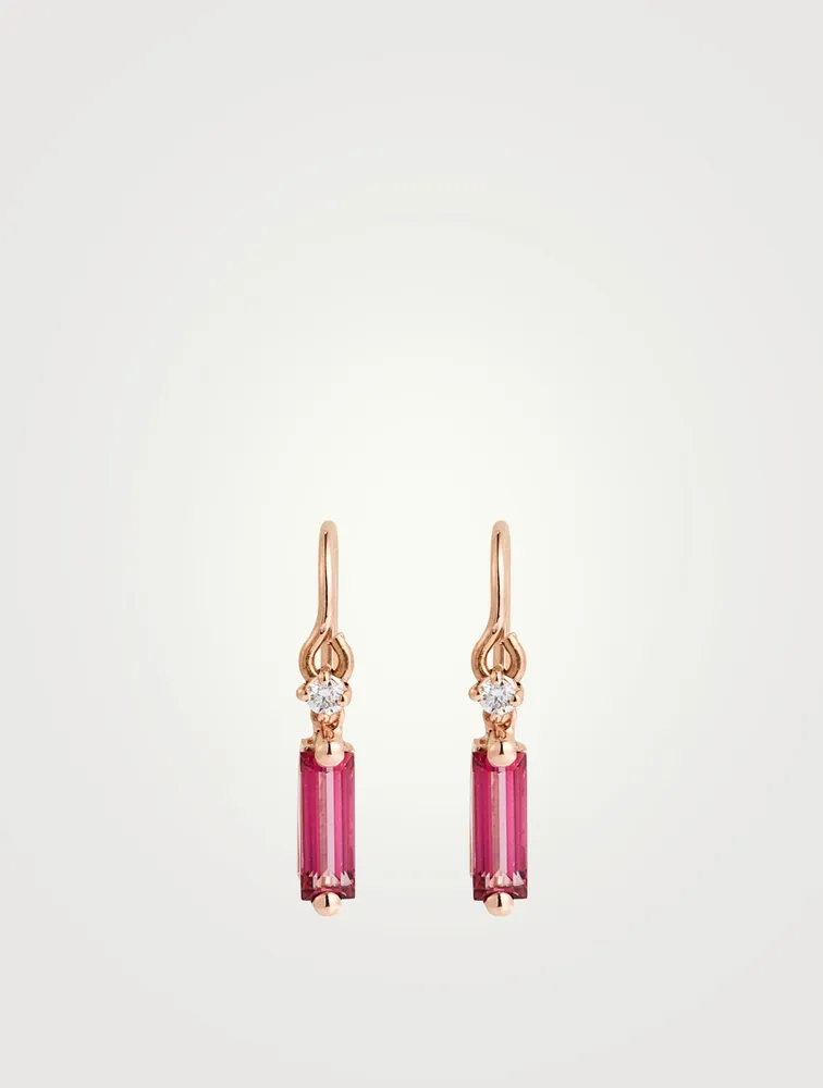 14K Rose Gold Drop Earrings With Pink Topaz And Diamonds