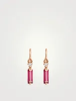 14K Rose Gold Drop Earrings With Pink Topaz And Diamonds