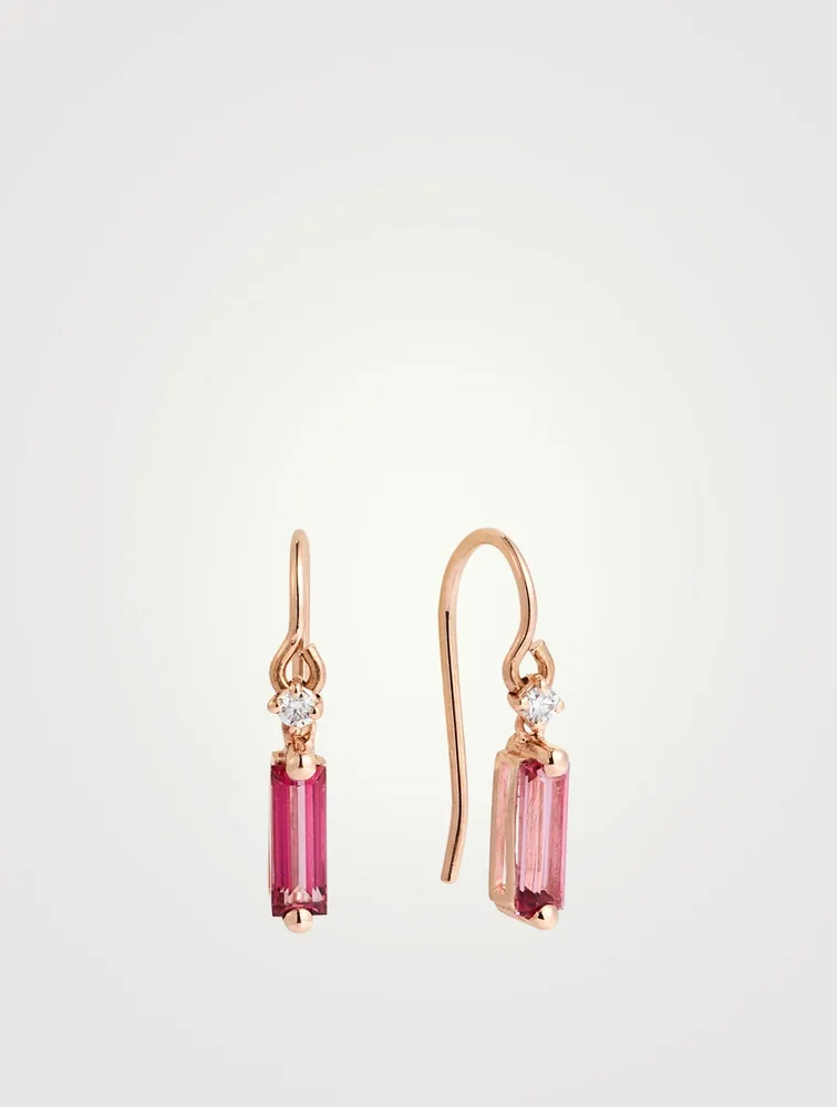 14K Rose Gold Drop Earrings With Pink Topaz And Diamonds