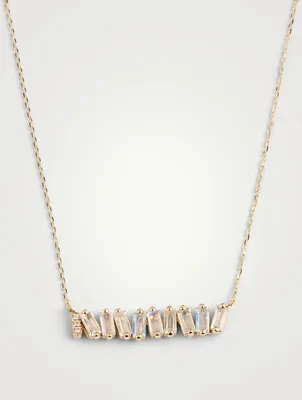 Halle 14K Gold Bar Necklace With Rainbow Moonstone And Diamonds