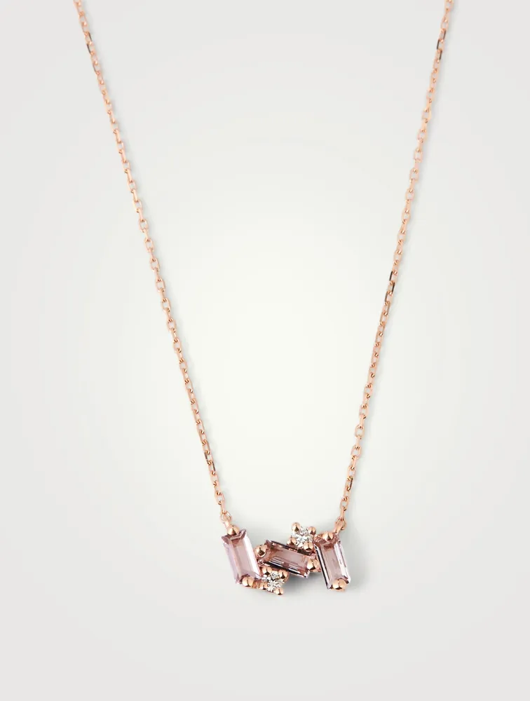 Nola 14K Rose Gold Bar Necklace With Rose De France And Diamonds